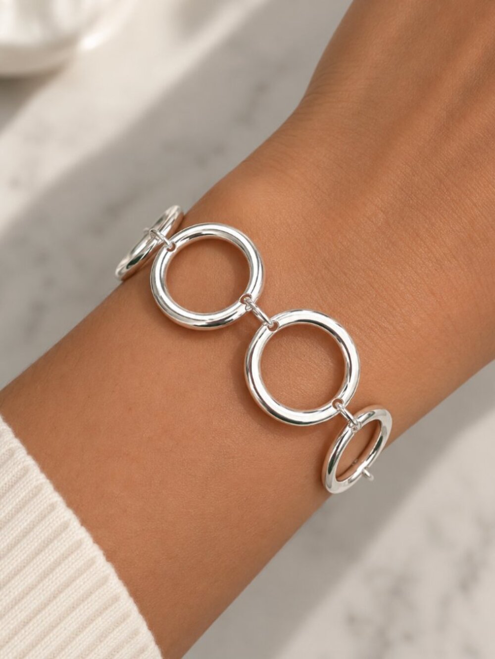 925 Sterling Silver Circle Link Bracelet Toggle Link Bracelet
